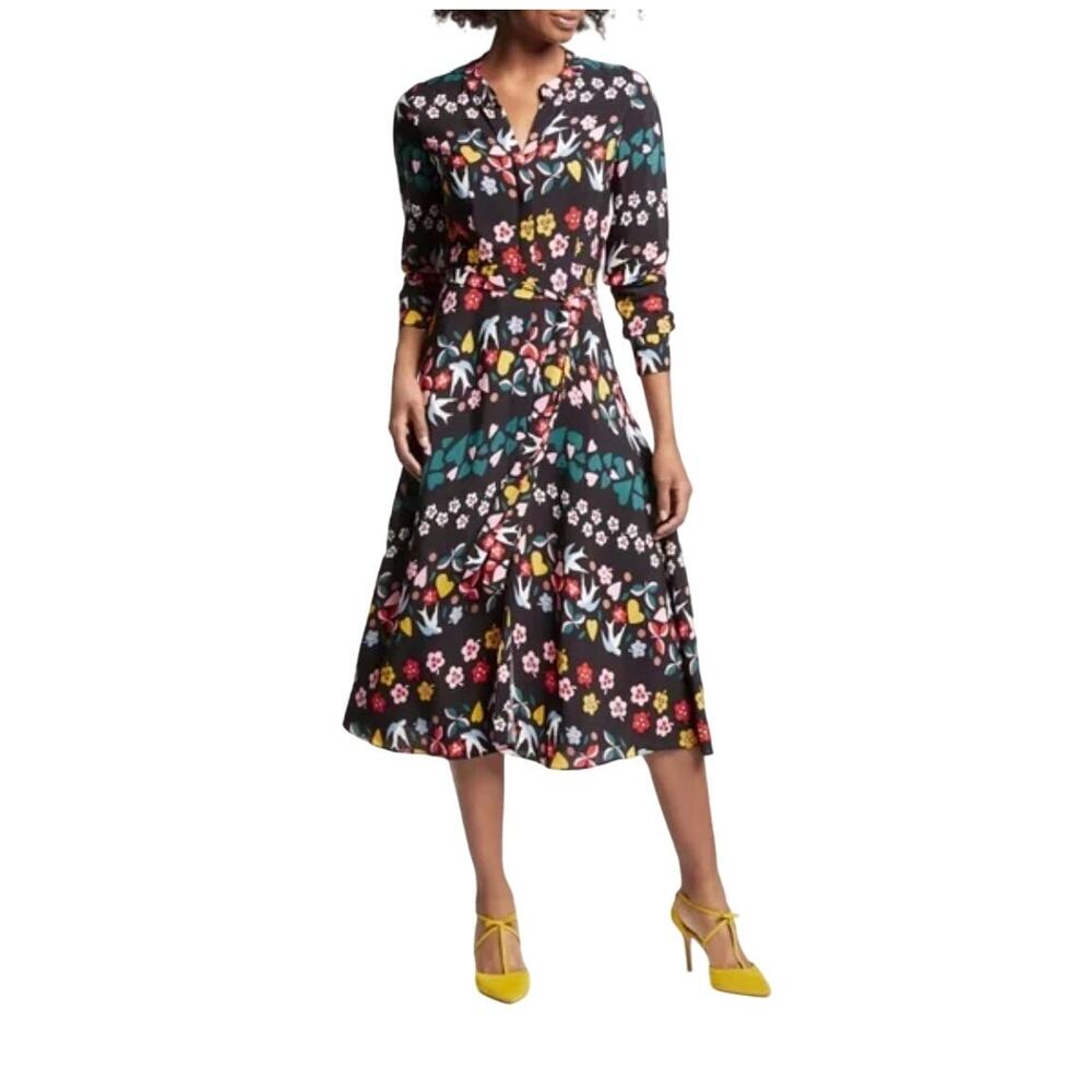 Boden Jessica Black Folklore Print Bird Heart Dress Size US 4